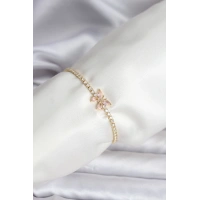 Kelebek Model Zirkon Taşlı Gold Renk Pirinç Su Yolu Kadın Bileklik