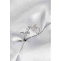 Kelebek Model Zirkon Taşlı Gümüş Renk Kadın Yüzük