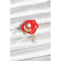 Kırmızı Gül İncili Model Broş