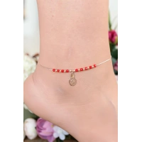 Kırmızı Renk Miyuki Taşlı Ananas Figürlü Metal Hal Hal