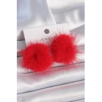 Kırmızı Tüylü Ponpon Model Kadın Küpe