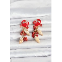 Kırmızı Yengeç Model Deniz Kabuğu Detaylı Kadın Küpe