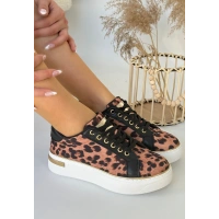 Kity Leopar Saten Bağcıklı Spor Ayakkabı