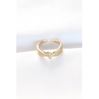 Kıvrım Model Gold Renk Zirkon Taşlı Ayarlanabilir Yüzük