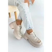 Kiya Bej Rugan Dolgu Topuk Oxford Ayakkabı