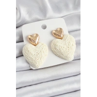 Krem Kalp Figürlü Hasır Örgü Model Gold Renk Kadın Küpe