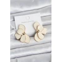 Krem Mineli Lotus Model Pirinç Kadın Küpe