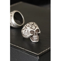 Kuru Kafa Tasarımlı Eskitme Gümüş Desenli Ayarlamalı Model Erkek Yüzük