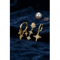 Kutup Yıldızı Model Gold Renk 3 lü Küpe Set