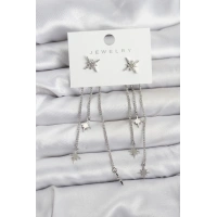 Kutup Yıldızı Model Gümüş Renk Pirinç Sallantılı Kadın Küpe