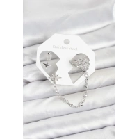 Kutup Yıldızı Model Pirinç Gümüş Renk Zincir Bağlantılı Ear Cuff Küpe Seti