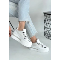 Lawin Beyaz Cilt Beyaz Simli Bağcıklı Spor Ayakkabı