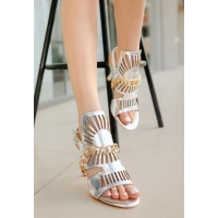 Lidya Gümüş Cilt Topuklu Ayakkabı