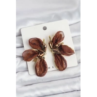 Lotus Model Kahverengi Renk Tüllü Kadın Küpe
