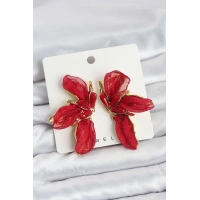 Lotus Model Kırmızı Renk Tüllü Kadın Küpe