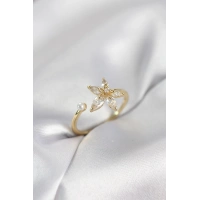 Lotus Model Zirkon Taşlı Gold Renk Kadın Yüzük