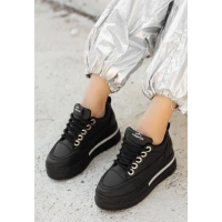 Lulu Siyah Cilt Bağcıklı Spor Ayakkabı