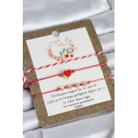 Marteniçka Bileklik 3lü Kırmızı Mineli Kalp Model