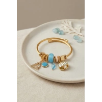 Mavi Deniz Kabuğu Model Gold Renk Charmlı Bileklik