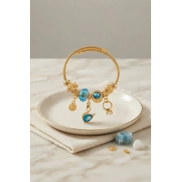 Mavi Kuğu Model Gold Renk Charmlı Bileklik