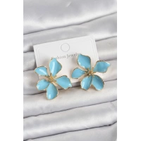 Mavi Mineli Çiçek Model Pirinç Kadın Küpe