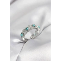 Mavi Taşlı Gümüş Renk Vintage Kadın Yüzük