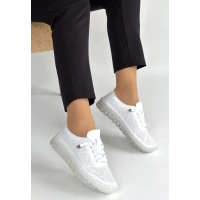 Merja Beyaz Deri Bağcıklı Spor Ayakkabı