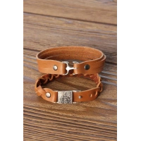 Metal Aksesuarlı Kahverengi Deri Erkek Bileklik Kombin