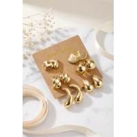 Metalik Kaplama Gold Renk CCB 6 Çift Kadın Küpe Seti