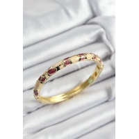 Mineli Pirinç Fuşya Ve Krem Petek Motifli Gold Renk Kadın Kelepçe