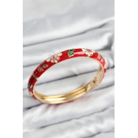 Mineli Pirinç Kırmızı Çiçek Motifli Gold Kadın Kelepçe