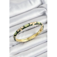 Mineli Pirinç Krem Ve Yeşil Çiçek Motifli Gold Renk Kadın Kelepçe