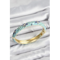 Mineli Pirinç Turkuaz Çiçek Motifli Gold Kadın Kelepçe