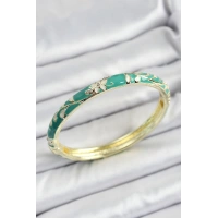 Mineli Pirinç Yeşil Çiçek Motifli Kadın Kelepçe