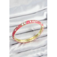 Mineli Pirinç Zirkon Taşlı Pembe Çiçek Motifli Gold Kadın Kelepçe