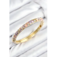 Mineli Pirinç Zirkon Taşlı Pembe Mor Çiçek Motifli Gold Kadın Kelepçe