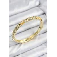 Mineli Pirinç Zirkon Taşlı Sarı Krem Çiçek Motifli Gold Kadın Kelepçe