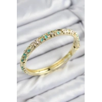 Mineli Pirinç Zirkon Taşlı Turkuaz Çiçek Motifli Gold Kadın Kelepçe