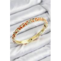 Mineli Pirinç Zirkon Taşlı Turuncu Çiçek Motifli Gold Kadın Kelepçe