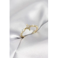 Minimal Kutup Yıldızı Model Zirkon Taşlı Gold Renk Kadın Yüzük