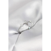 Minimal Kutup Yıldızı Model Zirkon Taşlı Gümüş Renk Kadın Yüzük