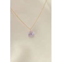 Minimal Lila Kristal Taşlı Kolye