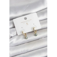 Minimal Nazarlı Model Gold Renk Zirkon Taşlı Kadın Küpe