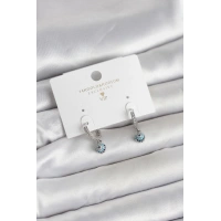 Minimal Nazarlı Model Gümüş Renk Zirkon Taşlı Kadın Küpe