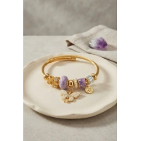 Mor Kelebek Model Gold Renk Charmlı Bileklik