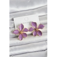 Mor Mineli Çiçek Model Pirinç Kadın Küpe