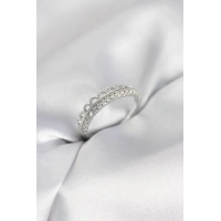 Motif Desenli Gümüş Renk Zirkon Taşlı Kadın Yüzük