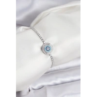 Nazar Model Zirkon Taşlı Gümüş Renk Asansörlü Su Yolu Bileklik