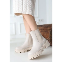 Ninle Bej Cilt Topuklu Bot