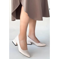 Nitya Bej Baskılı Rugan Topuklu Ayakkabı